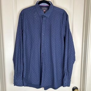 Guide London Premium Range Blue Pattern‎ Stretch Long Sleeve Button Up XL